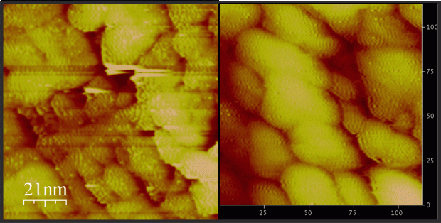 Figure 1. Feedback artifacts on bare gold foil (left) and plain ITO substrate; Predrag Djuranovic, unpublished results, MIT 2005